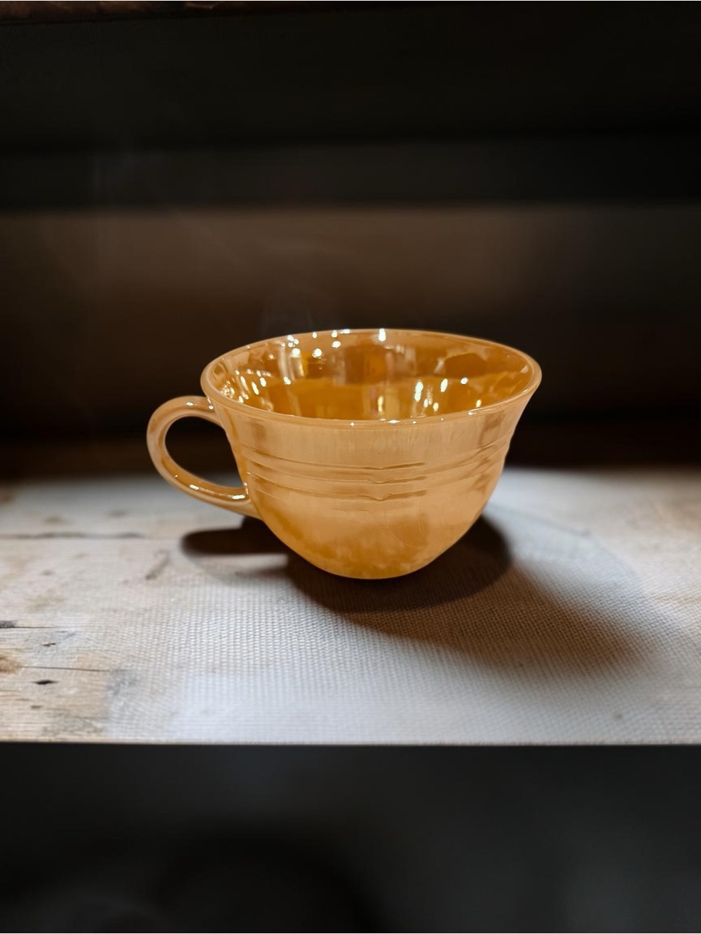 Vintage Fire King Peach Lustre Teacup Oven Ware Iridescent Single Cup
